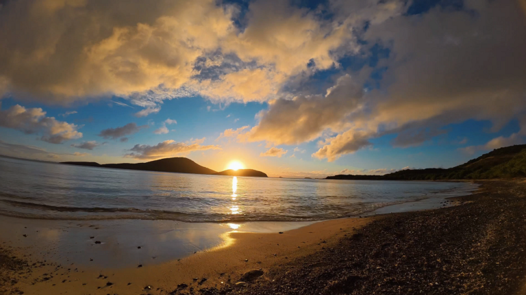 Sunset over the water at Playa Tamarindo in Culebra, Puerto Rico, on February 23, 2025.